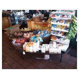 LOT RACKS BOXES & BASKETS OF FOOD