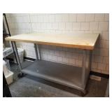 BUTCHER BLOCK TOP TABLE ON WHEELS 72" X 30"