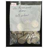 50 Roosevelt Silver Dimes - Pre 1964 - 90% Silver