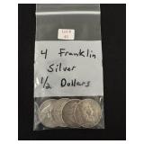 4 Ben Franklin Silver Half Dollars