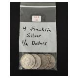 4 Ben Franklin Silver Half Dollars
