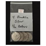 4 Ben Franklin Silver Half Dollars