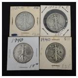 4 Walking Liberty Silver Half Dollars