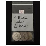 4 Ben Franklin Silver Half Dollars