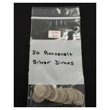 20 Roosvelt Silver Dimes - 90% Silver