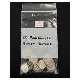 20 Roosvelt Silver Dimes - 90% Silver