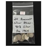 20 Roosevelt Silver Dimes - 90% Silver