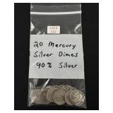 20 Mercury Silver Dimes - 90% Silver