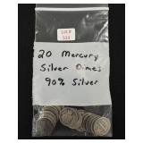 20 Mercury Silver Dimes - 90% Silver