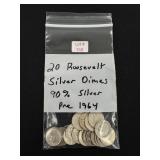 20 Roosevelt Silver Dimes - 90% Silver