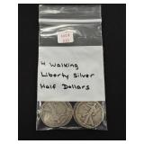 4 Walking Liberty Silver Half Dollars