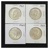 4 Kennedy 1964 Silver Half Dollars - 90% Silver