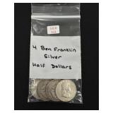 4 Ben Franklin Silver Half Dollars