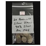 20 Roosevelt Silver Dimes - 90% Silver