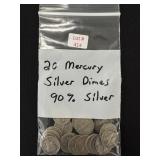 20 Mercury Silver Dimes - 90% Silver