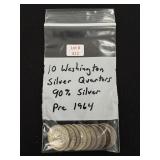 10 Washington Silver Quarters - 90% Silver