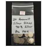 20 Roosevelt Silver Dimes - 90% Silver