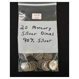 20 Mercury Silver Dimes - 90% Silver