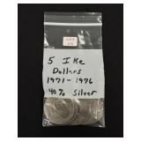 5 Ike Dollars (1971-1976)  40% Silver