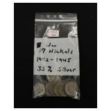 17 War Nickels (1942-1945) 35% Silver