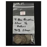 4 Ben Franklin Silver Half Dollars