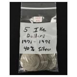 5 Ike Dollars (1971-1976)  40% Silver