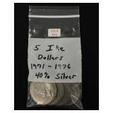 5 Ike Dollars (1971-1976)  40% Silver