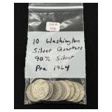 10 Washington Silver Quarters - 90% Silver
