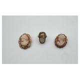 14kt White Gold & 2 Cameo Pins