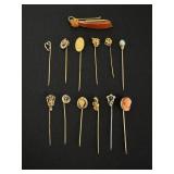 Gold Stick Pins & Clip - 15.3 dwt
