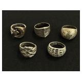5 Sterling Silver Rings - .8 troy oz