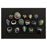 16 Silver & Southwestern Rings - 4.1 troy oz