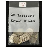 20 Roosevelt Silver Dimes - 90% Silver