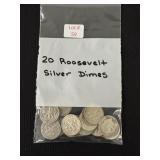 20 Roosevelt Silver Dimes - 90% Silver