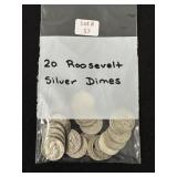 20 Roosevelt Silver Dimes - 90% Silver