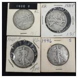 4 Walking Liberty Silver Half Dollars