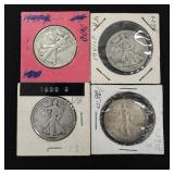4 Walking Liberty Silver Half Dollars