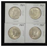 4 Kennedy 1964 Silver Half Dollars - 90% Silver