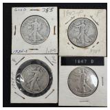 4 Walking Liberty Silver Half Dollars