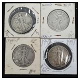 4 Walking Liberty Silver Half Dollars