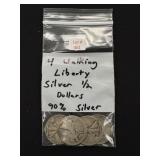 4 Walking Liberty Silver Half Dollars