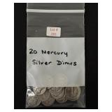 20 Mercury Silver Dimes - 90% Silver