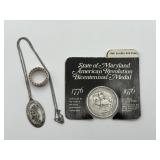 Fine Silver Commemorative Medal w/ Necklace & Ring