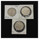 3 Walking Liberty Silver Half Dollars