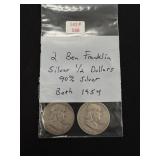 2 Franklin Silver Half Dollars - 90% Silver