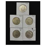 5 Kennedy Half Dollars (1965-1970) 40% Silver
