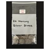 20 Mercury Silver Dimes - all 90% Silver