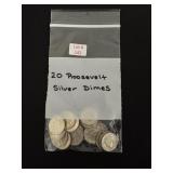 20 Roosevelt Silver Dimes - all 90% Silver