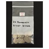 20 Roosevelt Silver Dimes - all 90% Silver