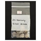 20 Mercury Silver Dimes - all 90% Silver